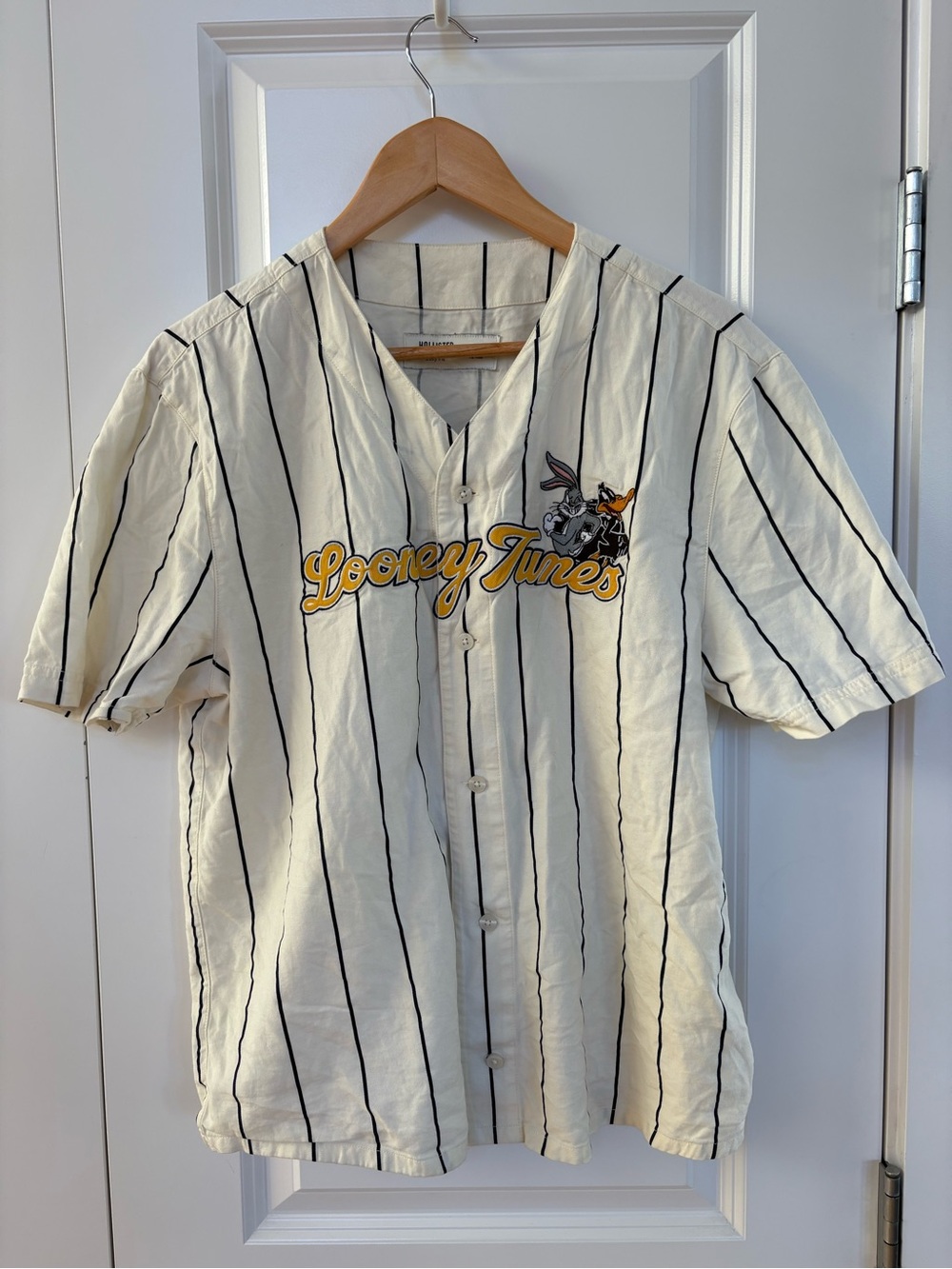 Hollister Cream Pinstripe Looney Tunes Baseball Shirt Boxy Fit Small